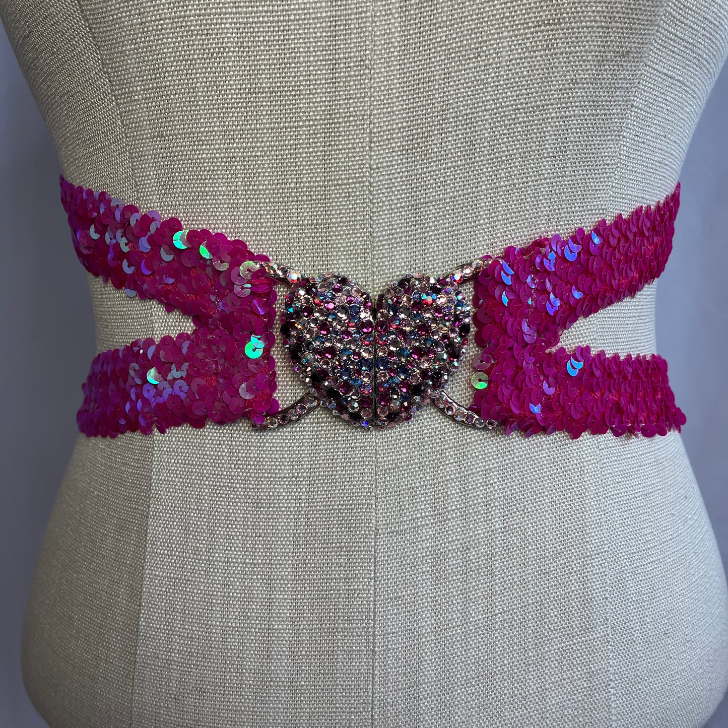 Crystal-Embellished Heart Sequin Stretch Belt