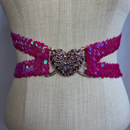 Crystal-Embellished Heart Sequin Stretch Belt