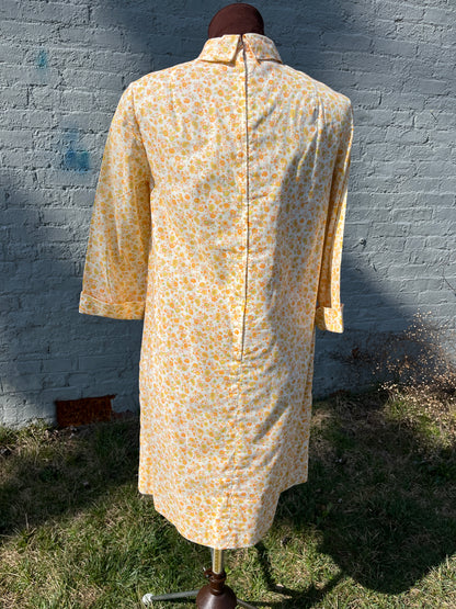 Vintage 1960s Orange Ditsy Floral Cotton Collared Mod Shift Dress