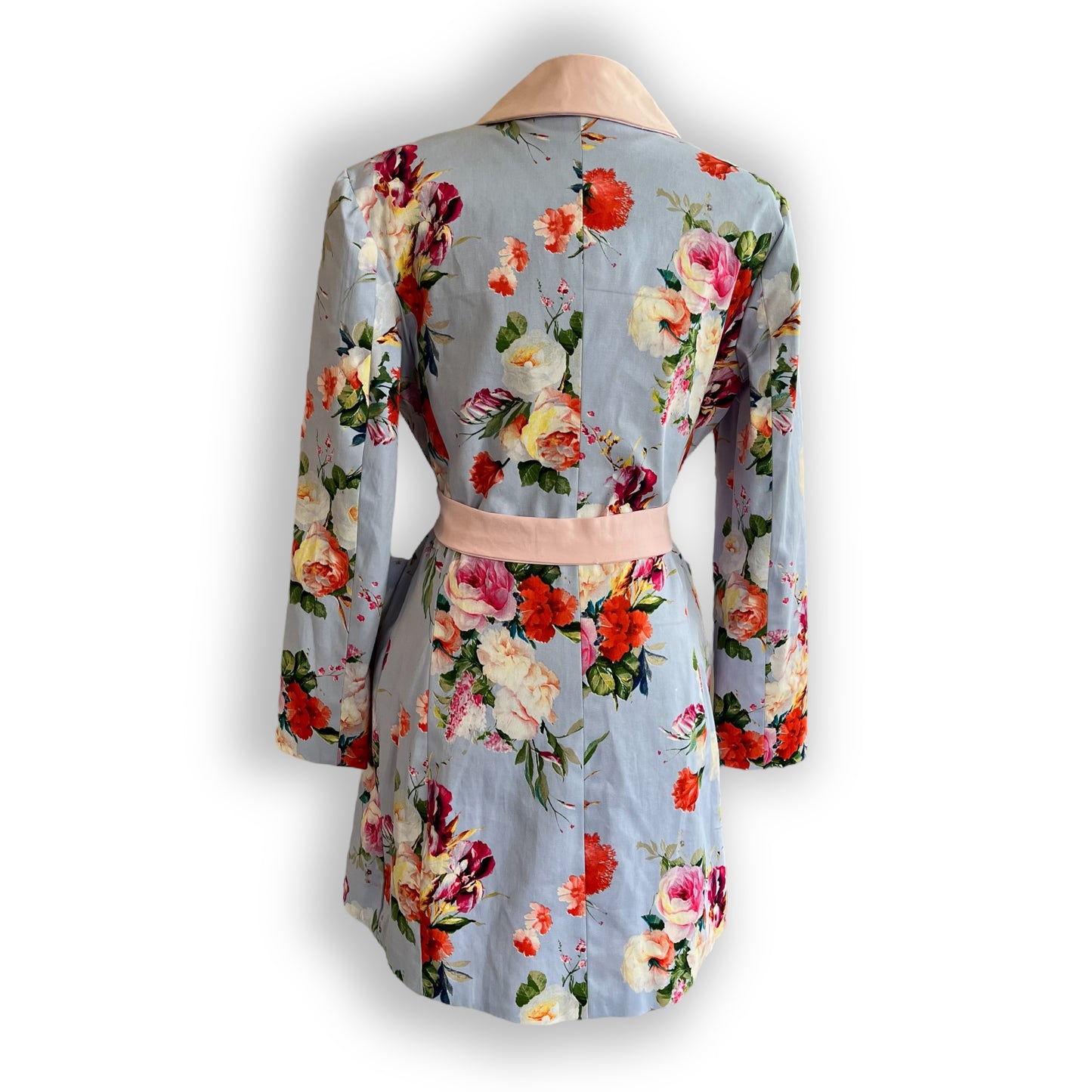 Oversized Bright Floral Print Double Breasted Trench Coat with Belt